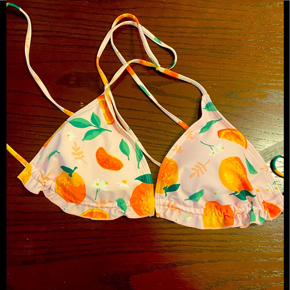Fruit Orange Bikini triangle top string tie size 0 XL pink